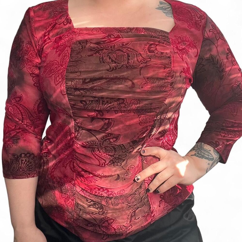Y2K Renaissance Pleated Burnout Velvet Corset Style Top B41